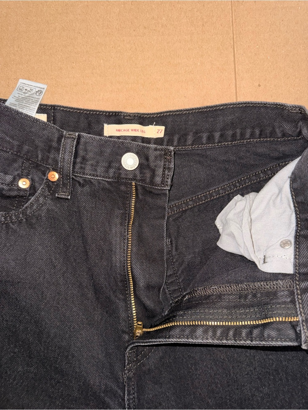 Levi’s Ribcage Wide Leg Jeans Black Size 27 High Rise Like New - Picture 8 of 14